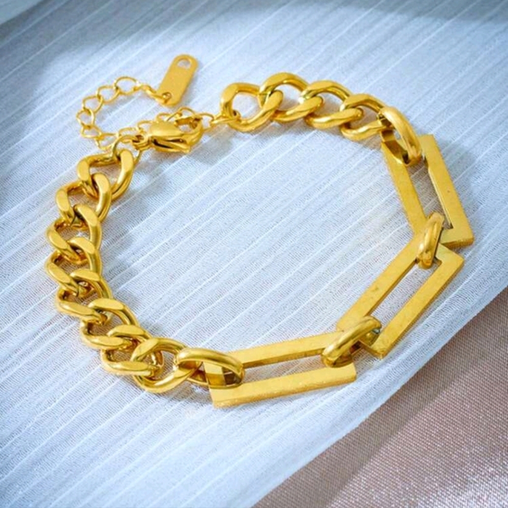 NEW Asymmetrical Gold Toned Stainless Steel Bracelet
